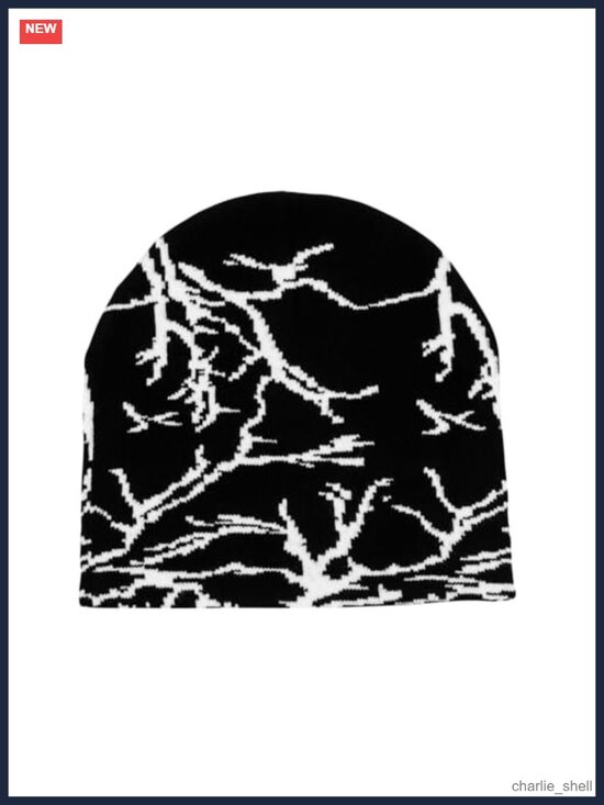 Other - Y2K Lightning Pattern Knitted Beanie Hat Double-Layer Acrylic Wool